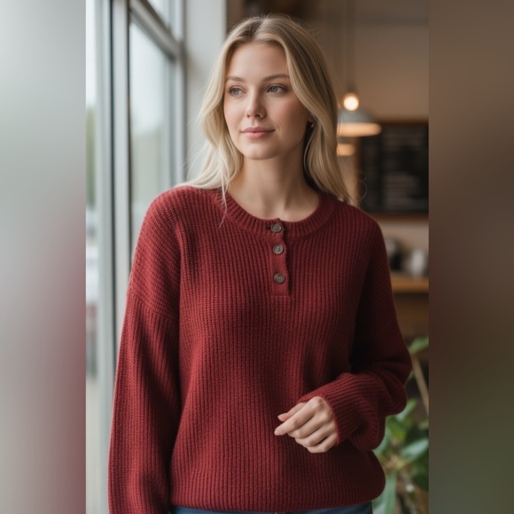 AEO Ribbed Knitted Red Sweater Size Medium